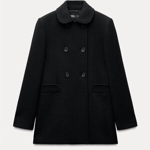 🔥NWT ZARA🔥 DOUBLE BREASTED BLACK WOOL BLEND COAT